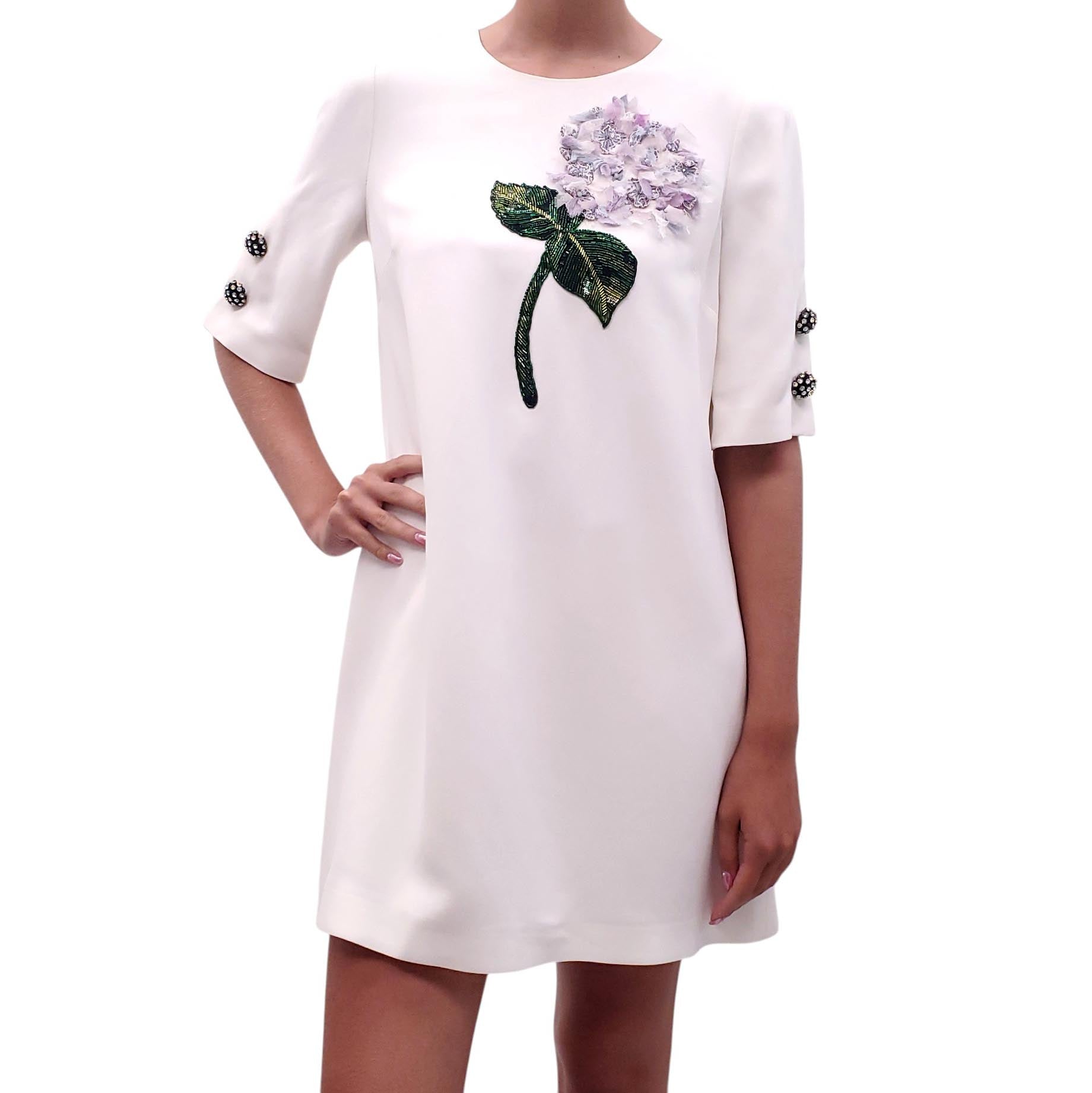 DOLCE & GABBANA CREAM FLORAL CRYSTAL DRESS - SIZE 46