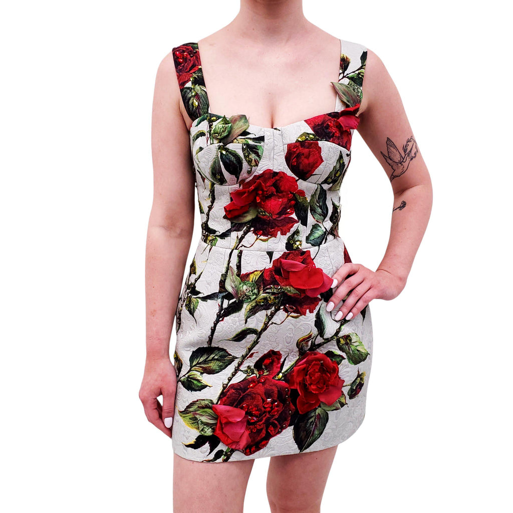 DOLCE & GABBANA FLORAL 3D CRYSTAL EMBROIDERED DRESS - SIZE 40