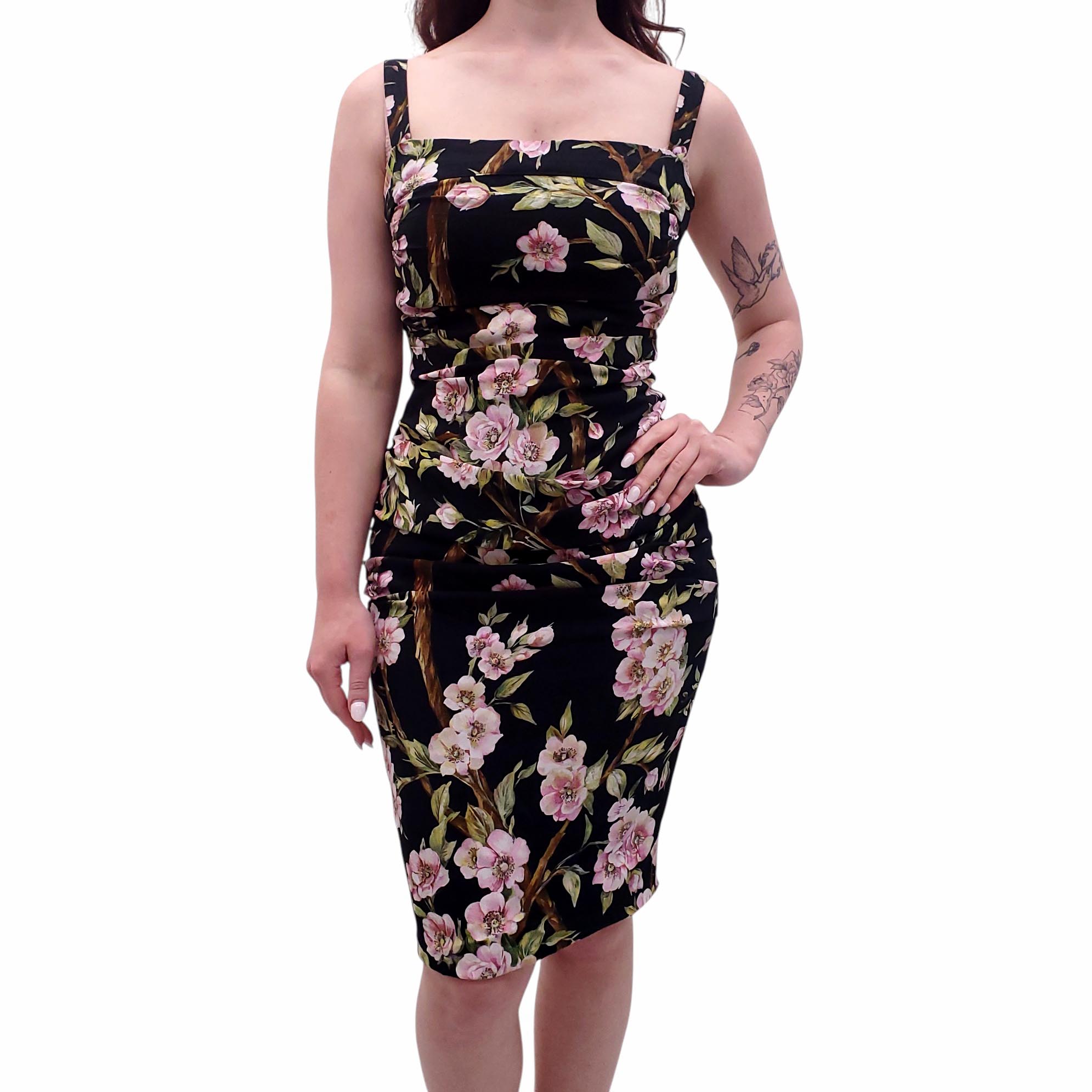 DOLCE & GABBANA FLORAL RUCHED DRESS - SIZE 44