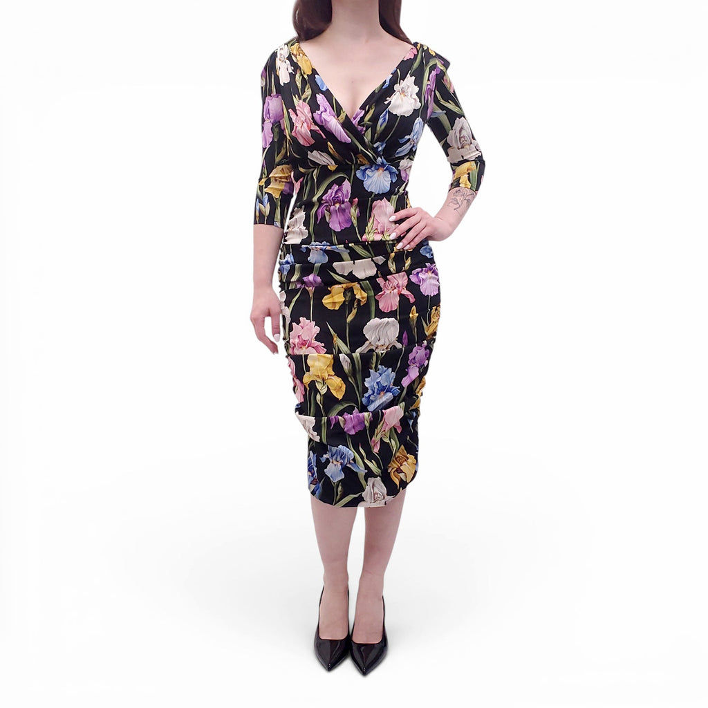 DOLCE & GABBANA FLORAL RUCHED MIDI DRESS - SIZE 42