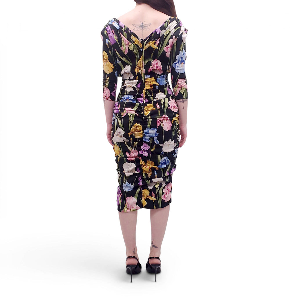 DOLCE & GABBANA FLORAL RUCHED MIDI DRESS - SIZE 42