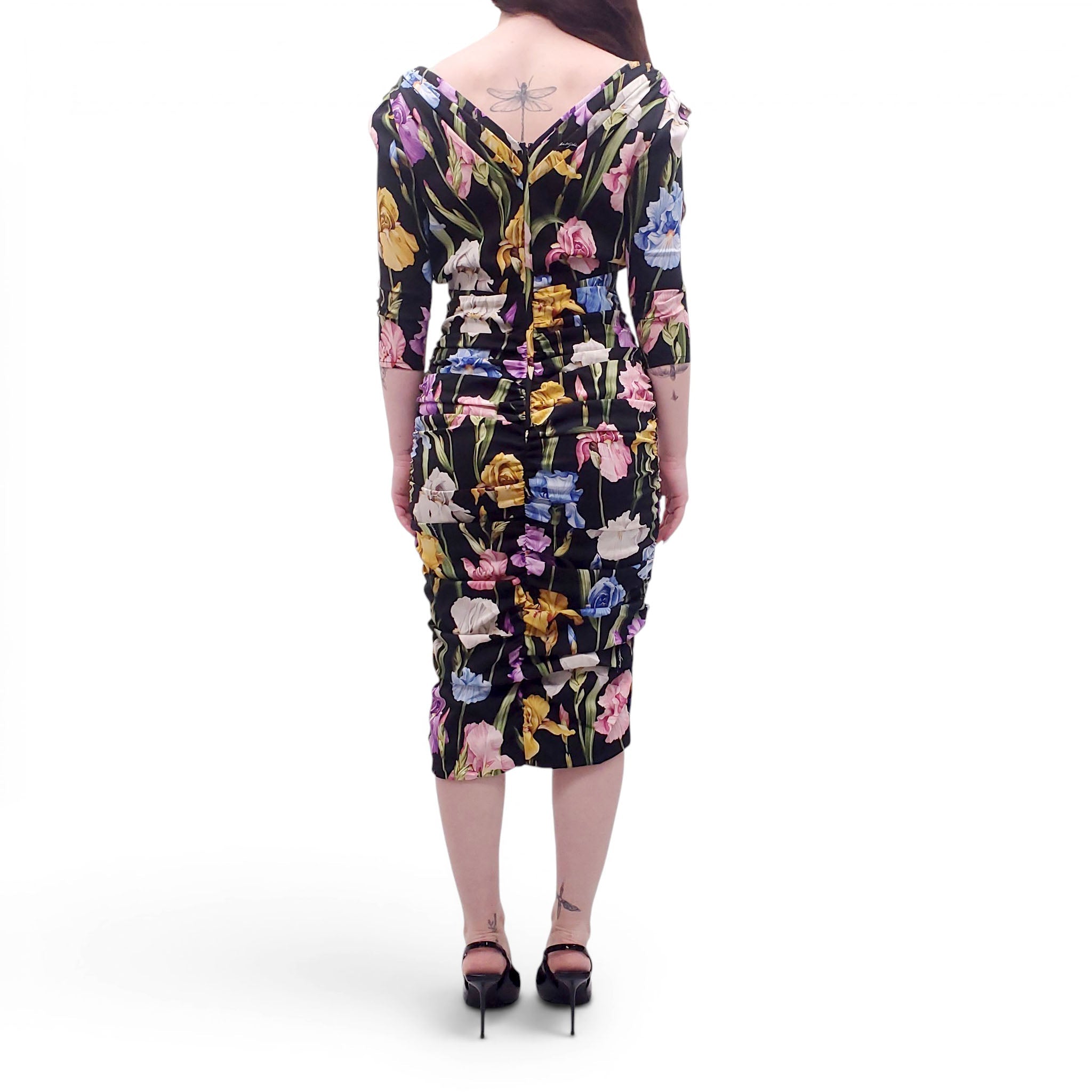 DOLCE & GABBANA FLORAL RUCHED MIDI DRESS - SIZE 42