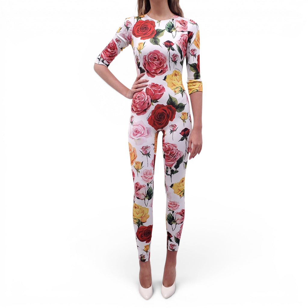 DOLCE & GABBANA PINK AND YELLOW FLORAL LONG-SLEEVE JUMPSUIT - SIZE 36
