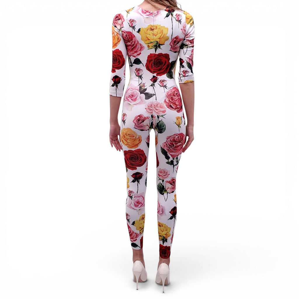 DOLCE & GABBANA PINK AND YELLOW FLORAL LONG-SLEEVE JUMPSUIT - SIZE 36