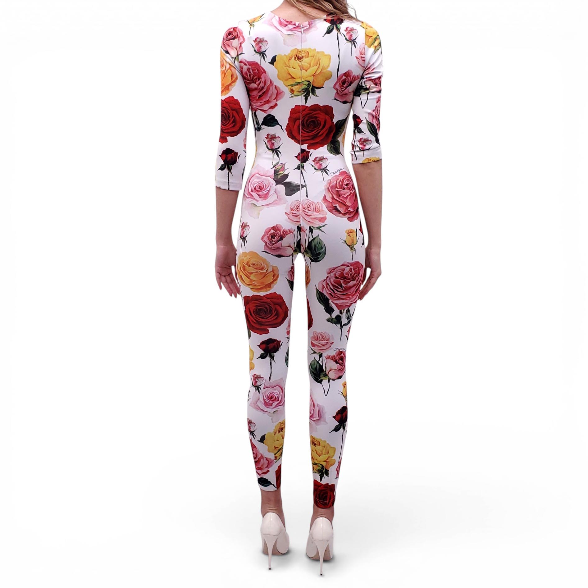 DOLCE & GABBANA PINK AND YELLOW FLORAL LONG-SLEEVE JUMPSUIT - SIZE 36