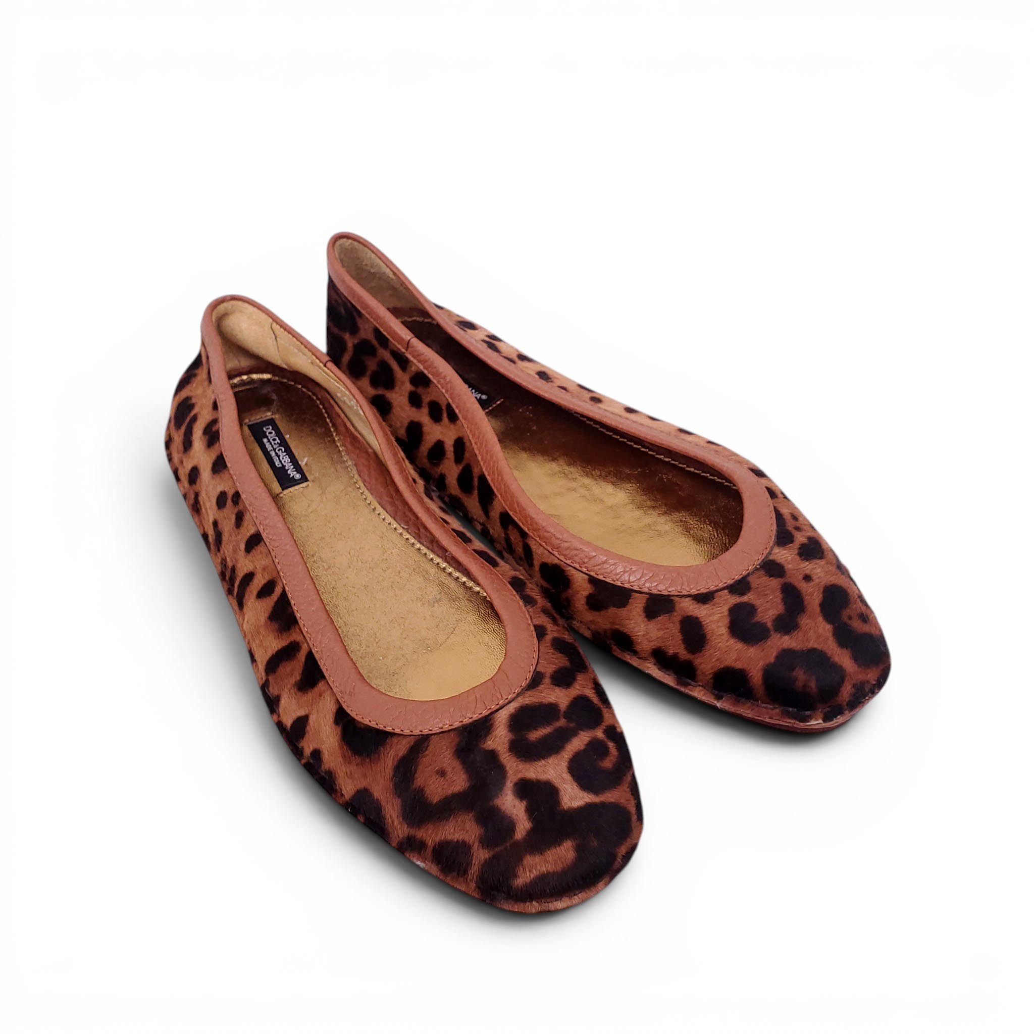 DOLCE & GABBANA PONYHAIR LEOPARD FLATS - SIZE 40