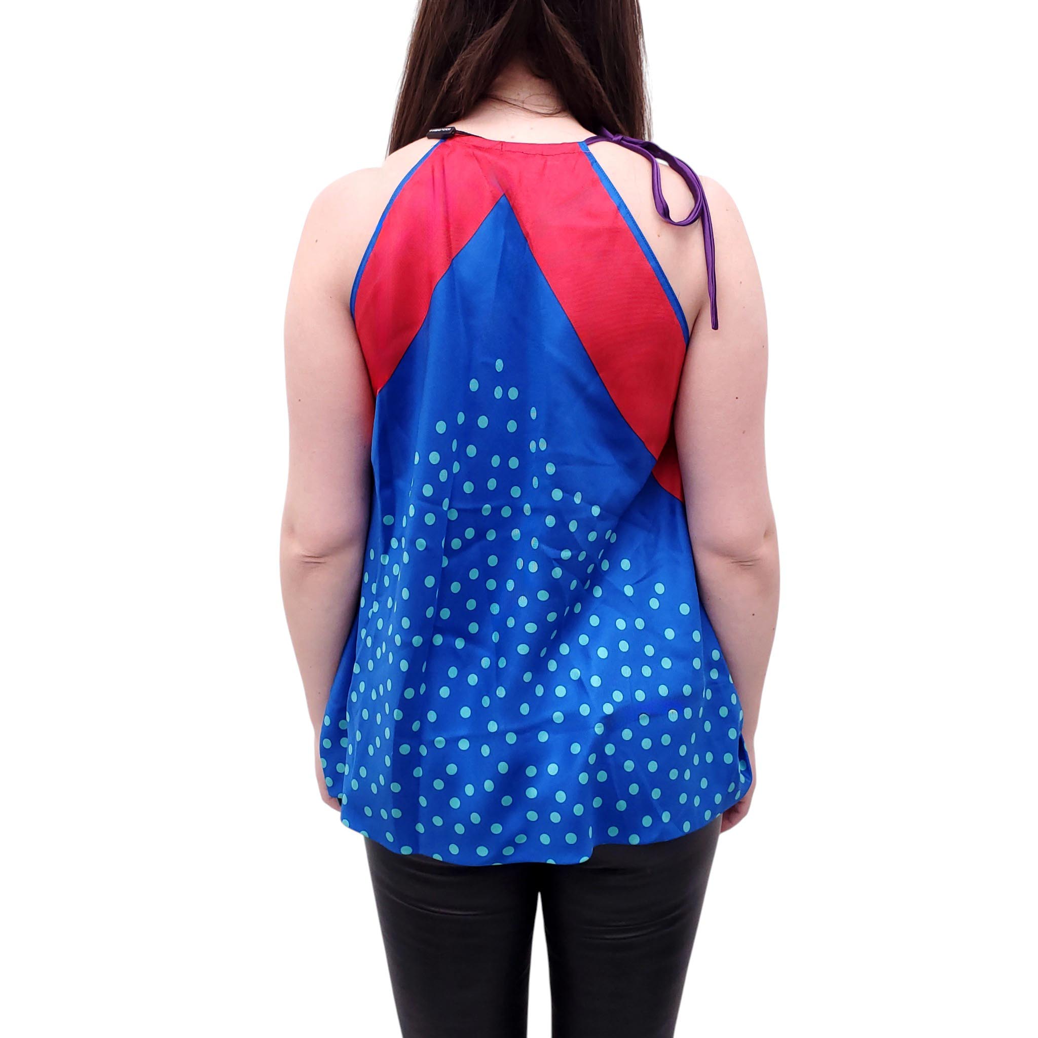 DOLCE & GABBANA RED AND BLUE POLKA DOT HALTER BLOUSE - SIZE 46