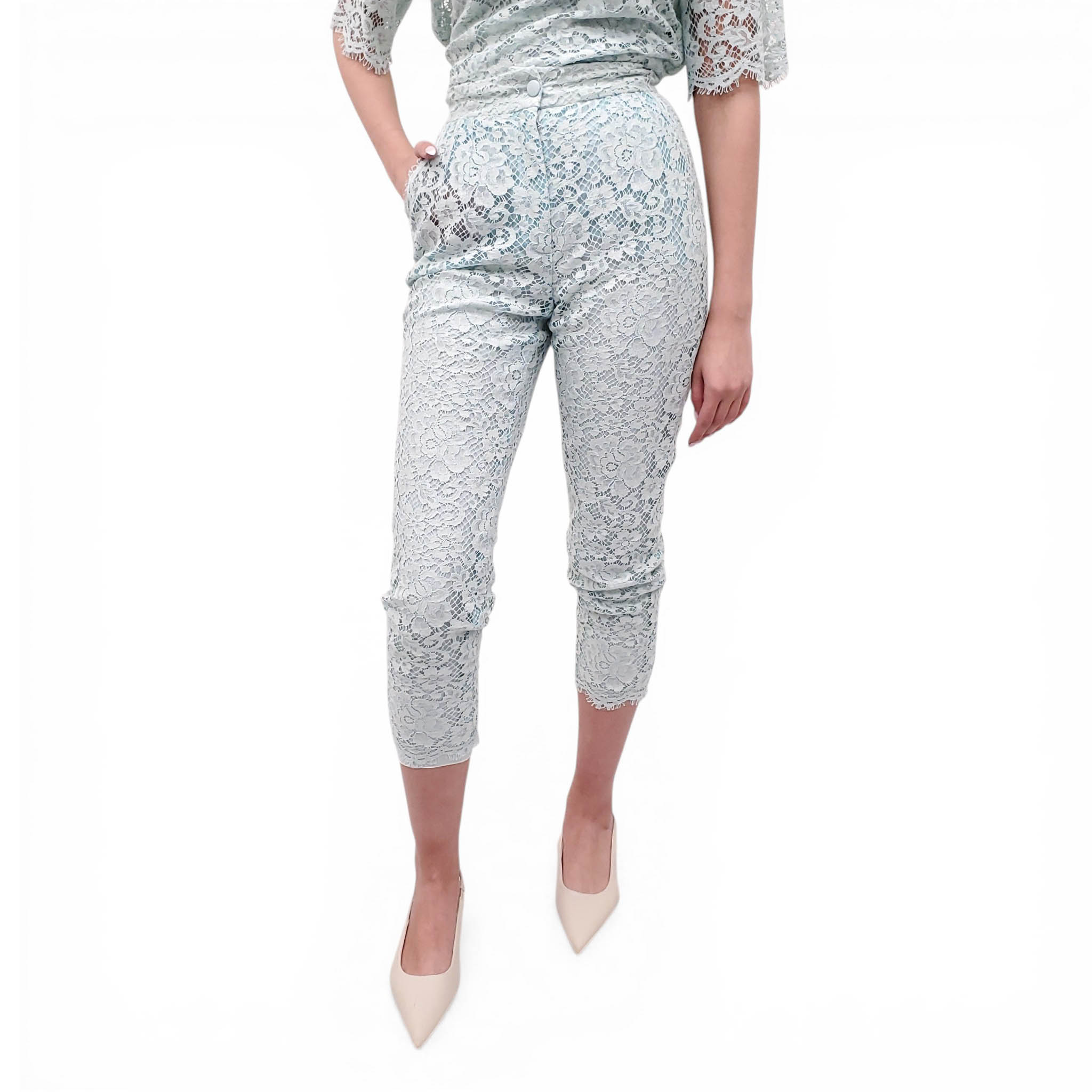 DOLCE & GABBANA SEAFOAM GREEN 2-PIECE SET - TOP SIZE 36; PANTS SIZE 38