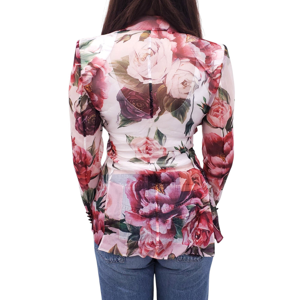 DOLCE & GABBANA SHEER SILK FLORAL PRINT ORGANZA BLAZER - SIZE 38