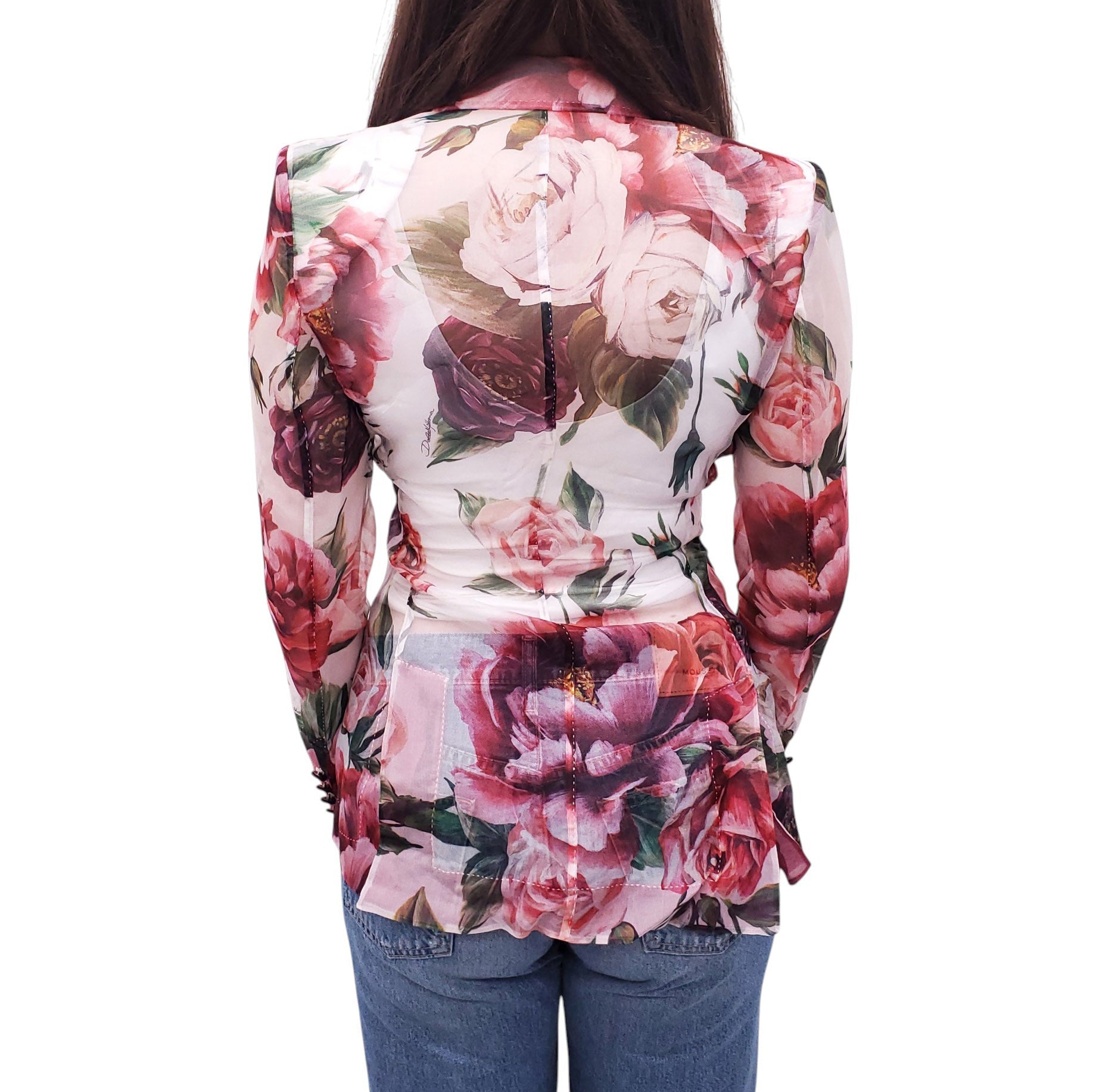 DOLCE & GABBANA SHEER SILK FLORAL PRINT ORGANZA BLAZER - SIZE 38