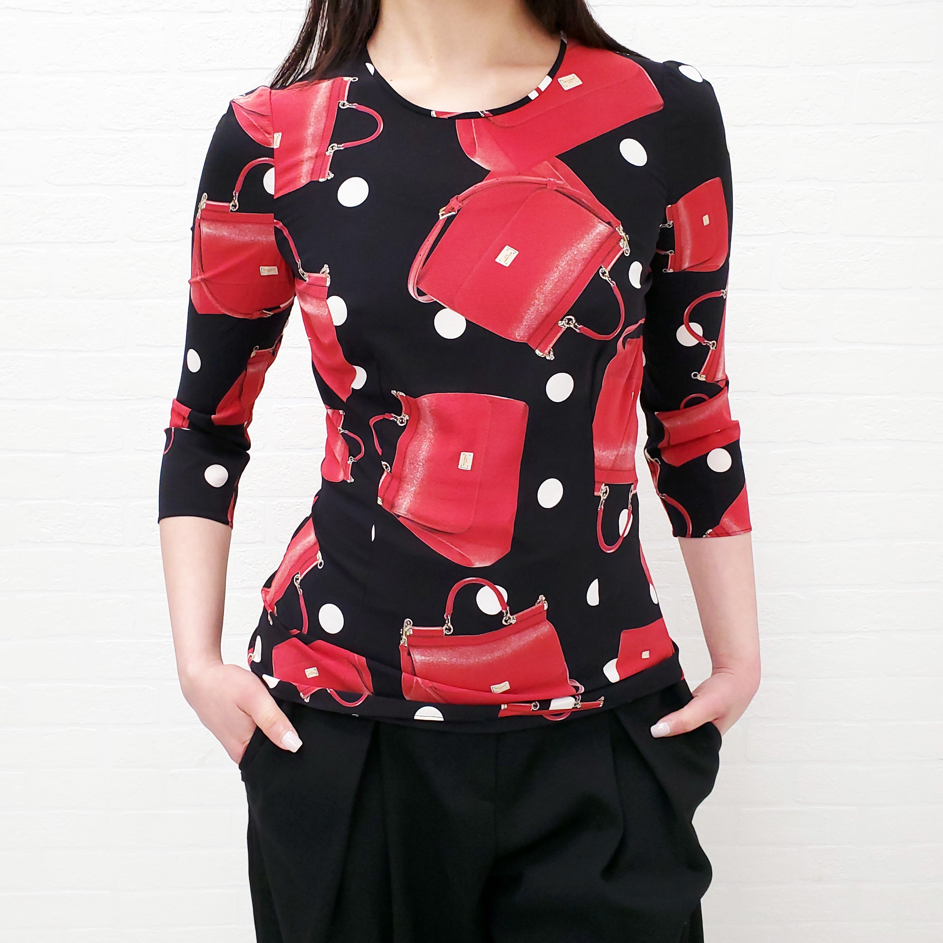 DOLCE & GABBANA SILK SICILY BAG PRINT BLOUSE - SIZE 38