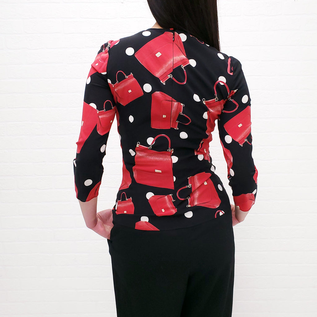 DOLCE & GABBANA SILK SICILY BAG PRINT BLOUSE - SIZE 38