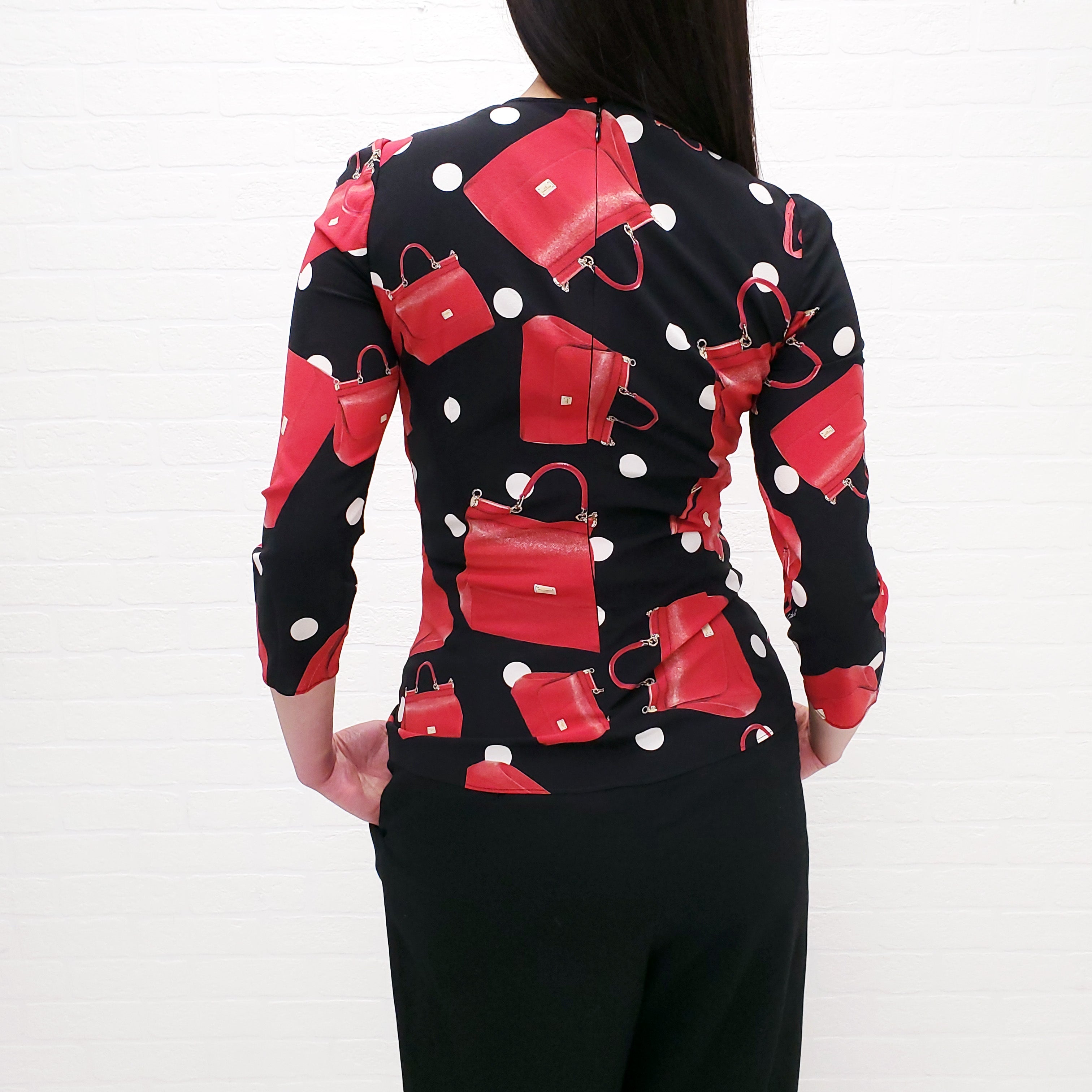 DOLCE & GABBANA SILK SICILY BAG PRINT BLOUSE - SIZE 38