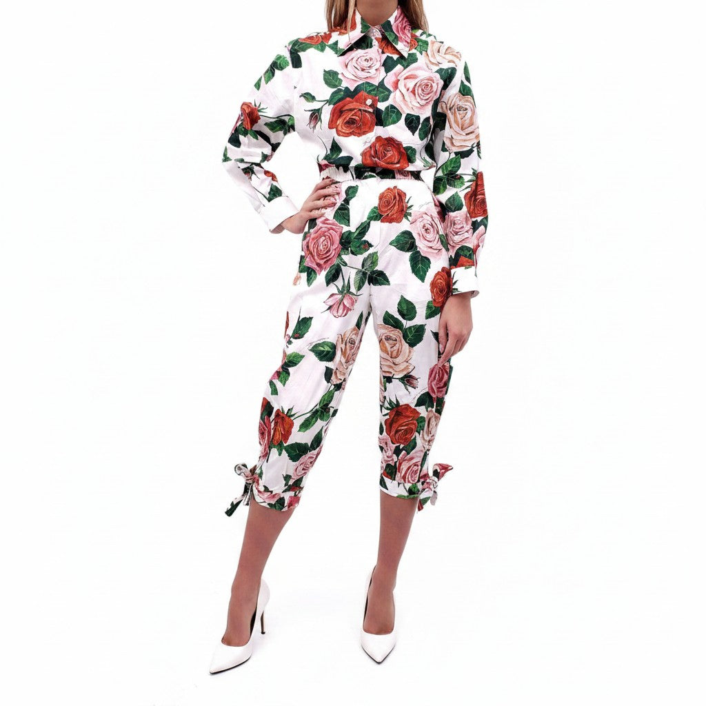 DOLCE & GABBANA WHITE FLORAL COTTON JUMPSUIT - SIZE 36