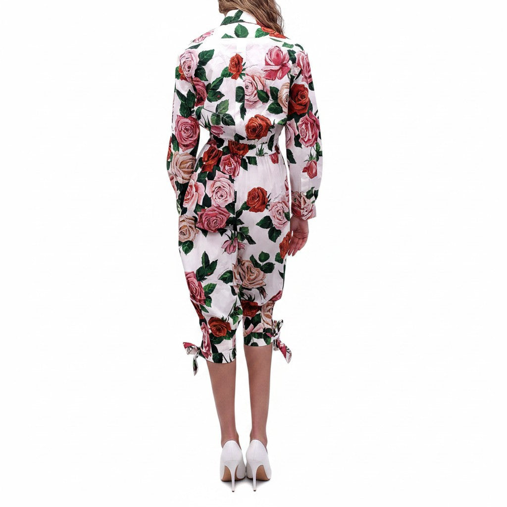 DOLCE & GABBANA WHITE FLORAL COTTON JUMPSUIT - SIZE 36
