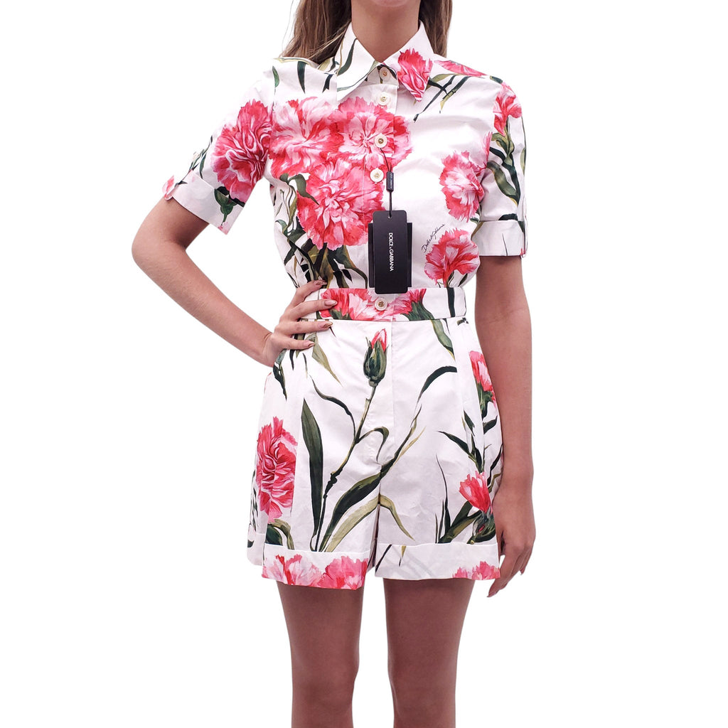 DOLCE & GABBANA WHITE FLORAL COTTON ROMPER - SIZE 40