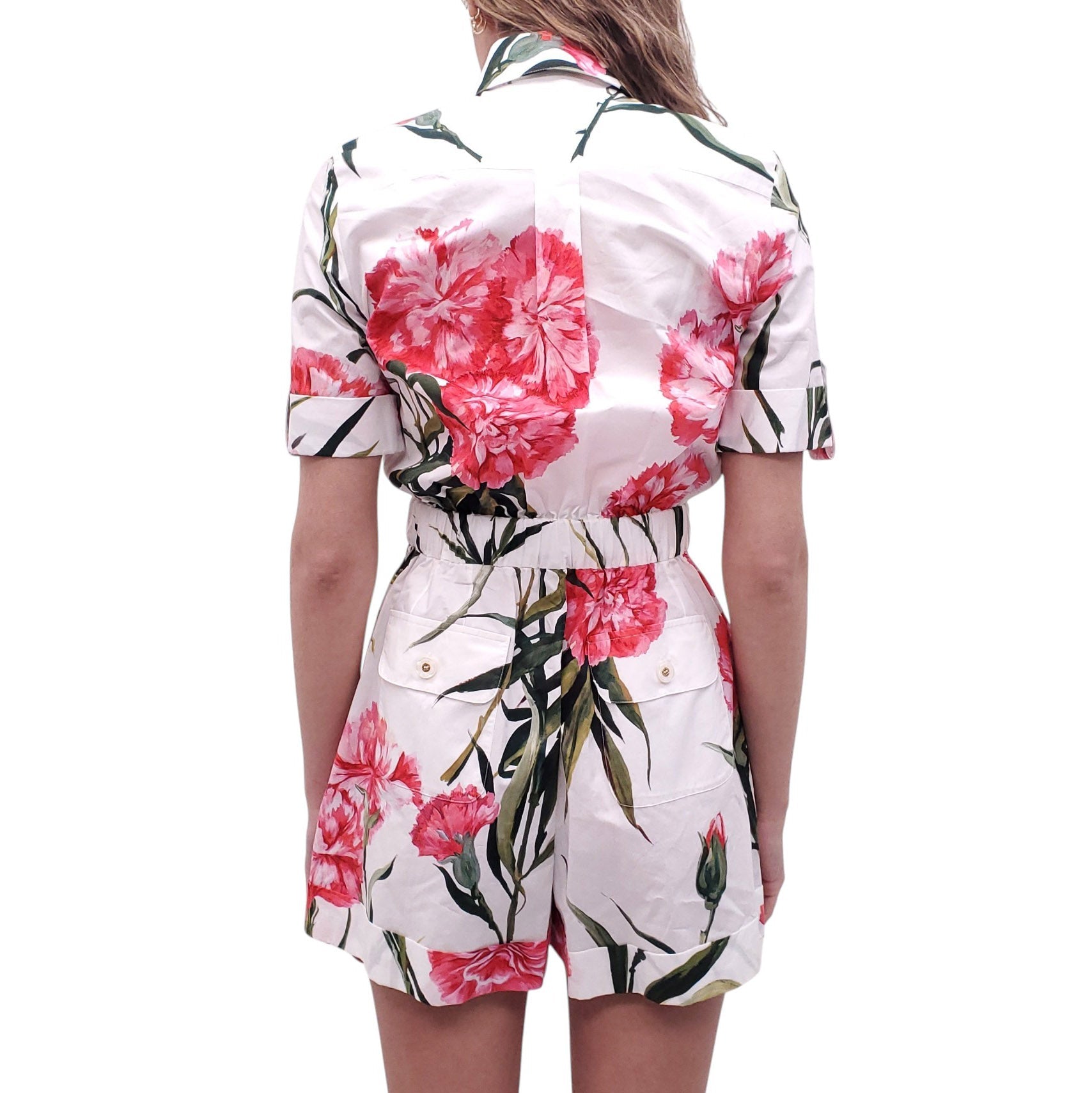 DOLCE & GABBANA WHITE FLORAL COTTON ROMPER - SIZE 40