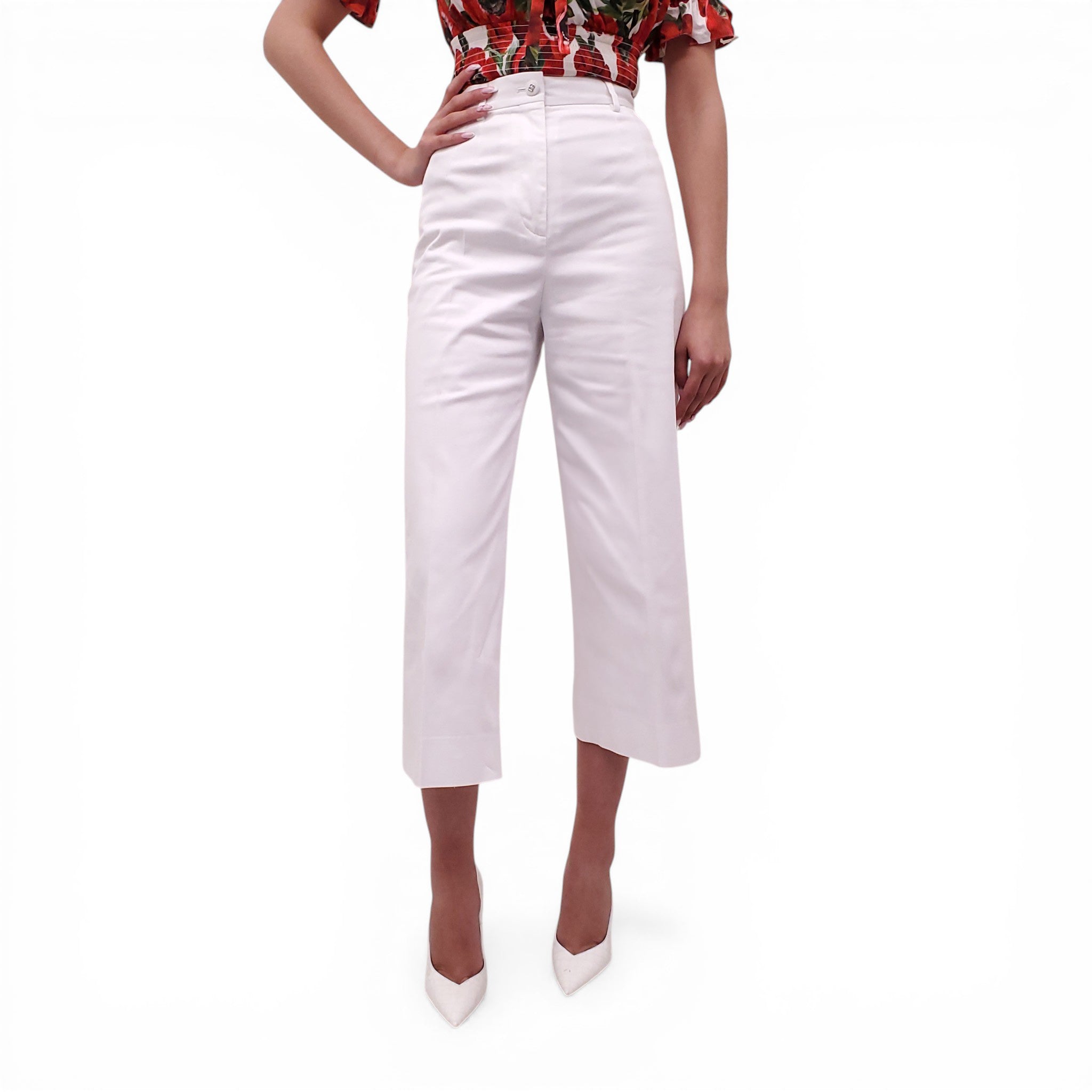 DOLCE & GABBANA WHITE TROUSERS WITH DG LOGO BUTTONS - SIZE 38