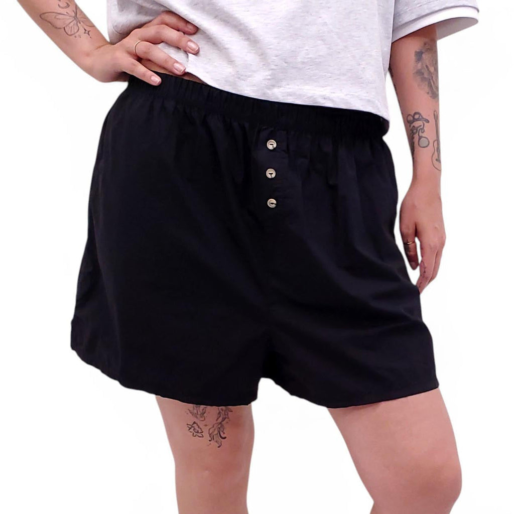 DONNI BLACK POPLIN BOXER SHORTS - SIZE XL