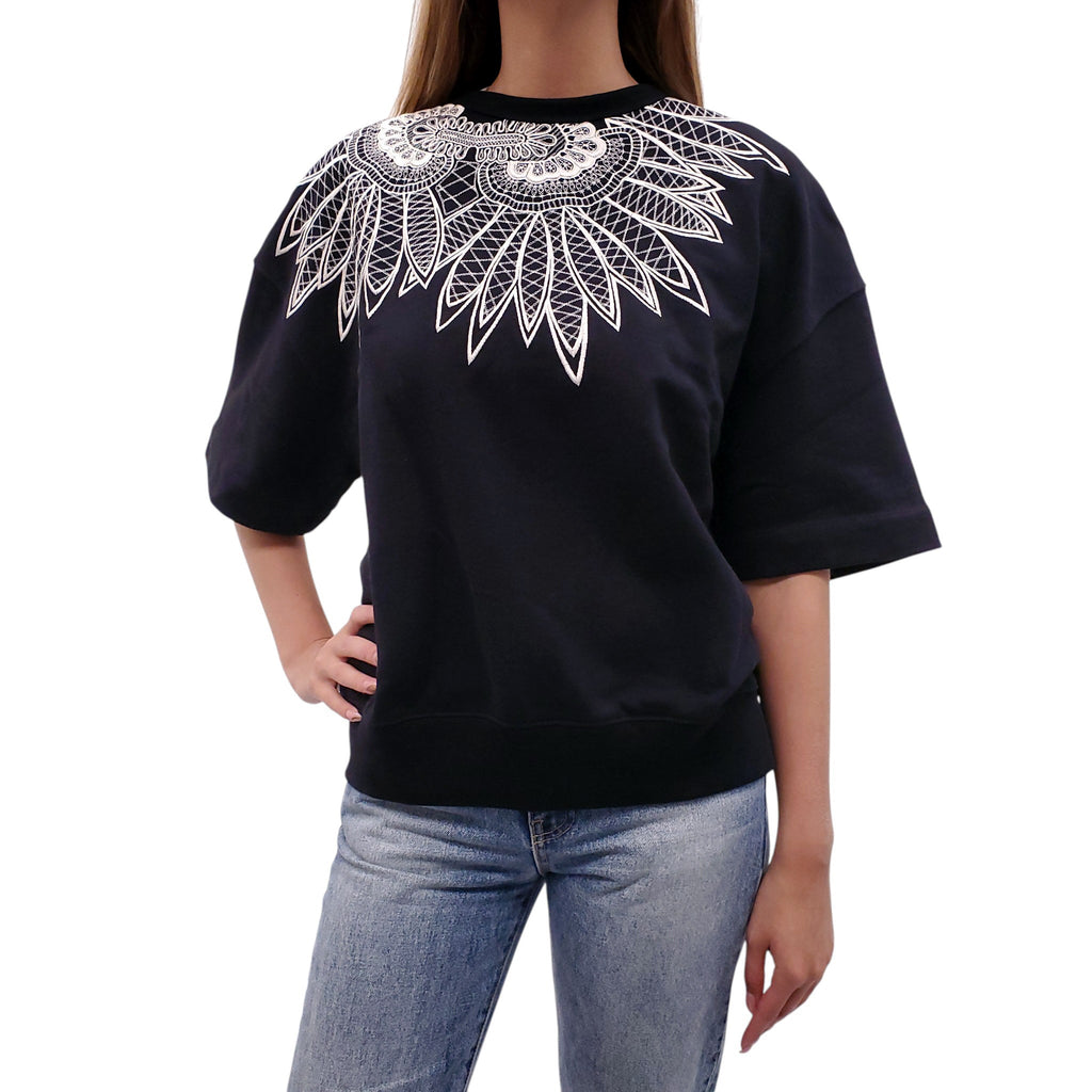 DRIES VAN NOTEN BLACK AND WHITE HELOOVI SHORT SLEEVE SWEATSHIRT - SIZE S