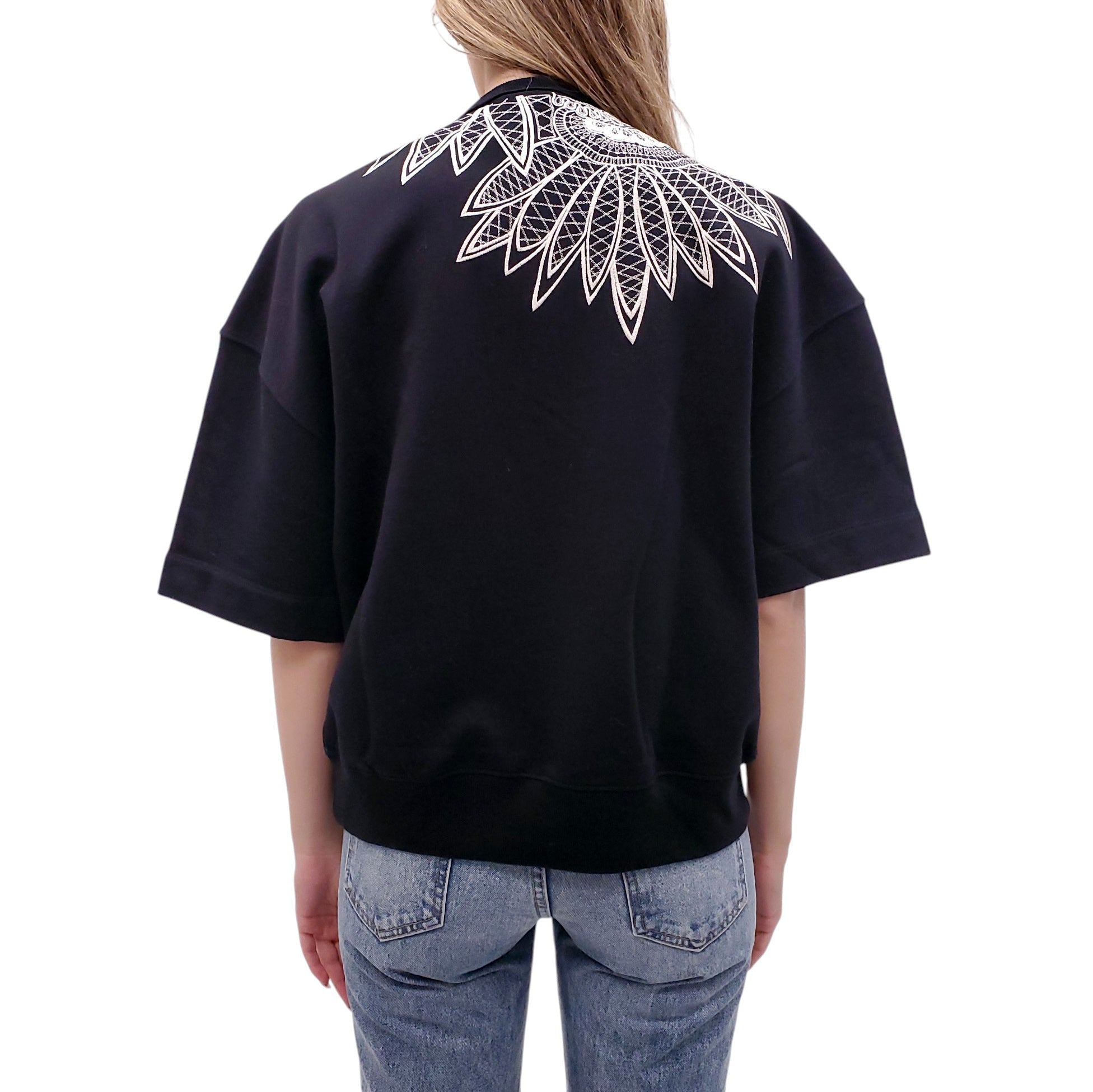 DRIES VAN NOTEN BLACK AND WHITE HELOOVI SHORT SLEEVE SWEATSHIRT - SIZE S
