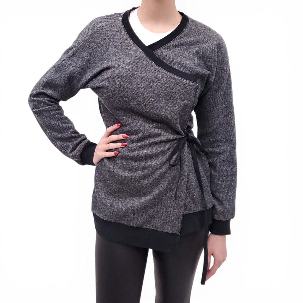DRIES VAN NOTEN HEATHER GREY SWEATSHIRT WITH BELT - SIZE M