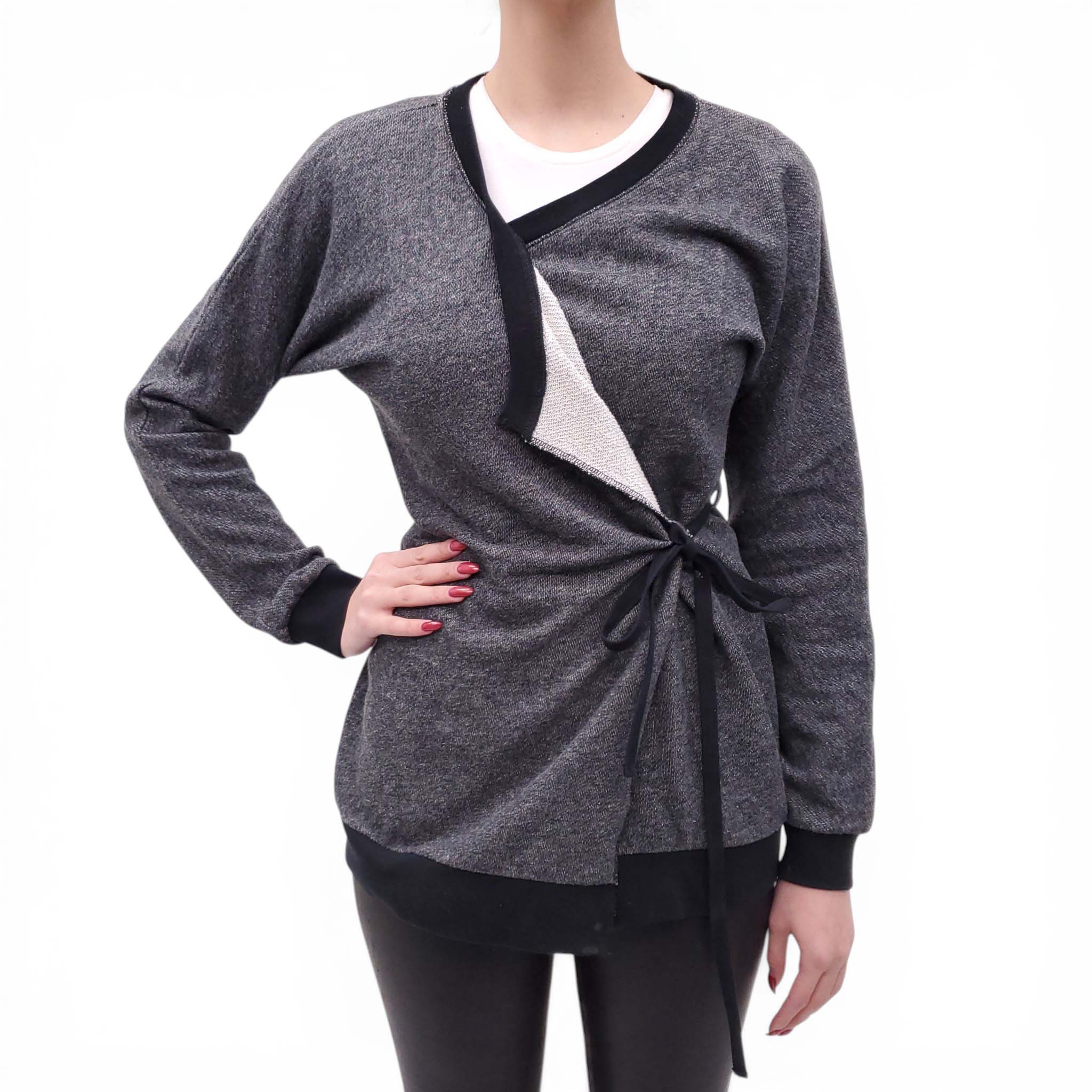 DRIES VAN NOTEN HEATHER GREY SWEATSHIRT WITH BELT - SIZE M