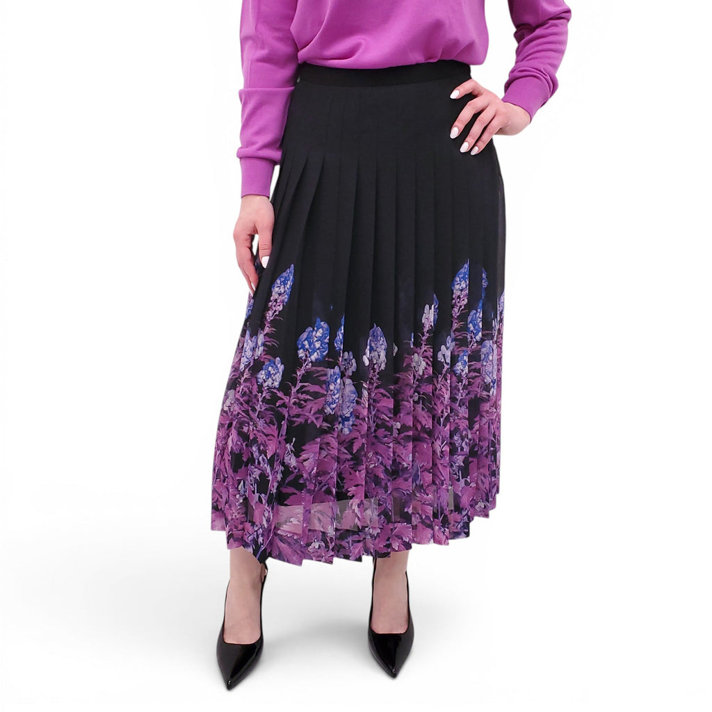 DRIES VAN NOTEN PLEATED SKIRT WITH PURPLE FLORAL PATTERN - SIZE 36