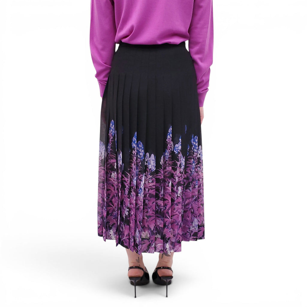 DRIES VAN NOTEN PLEATED SKIRT WITH PURPLE FLORAL PATTERN - SIZE 36