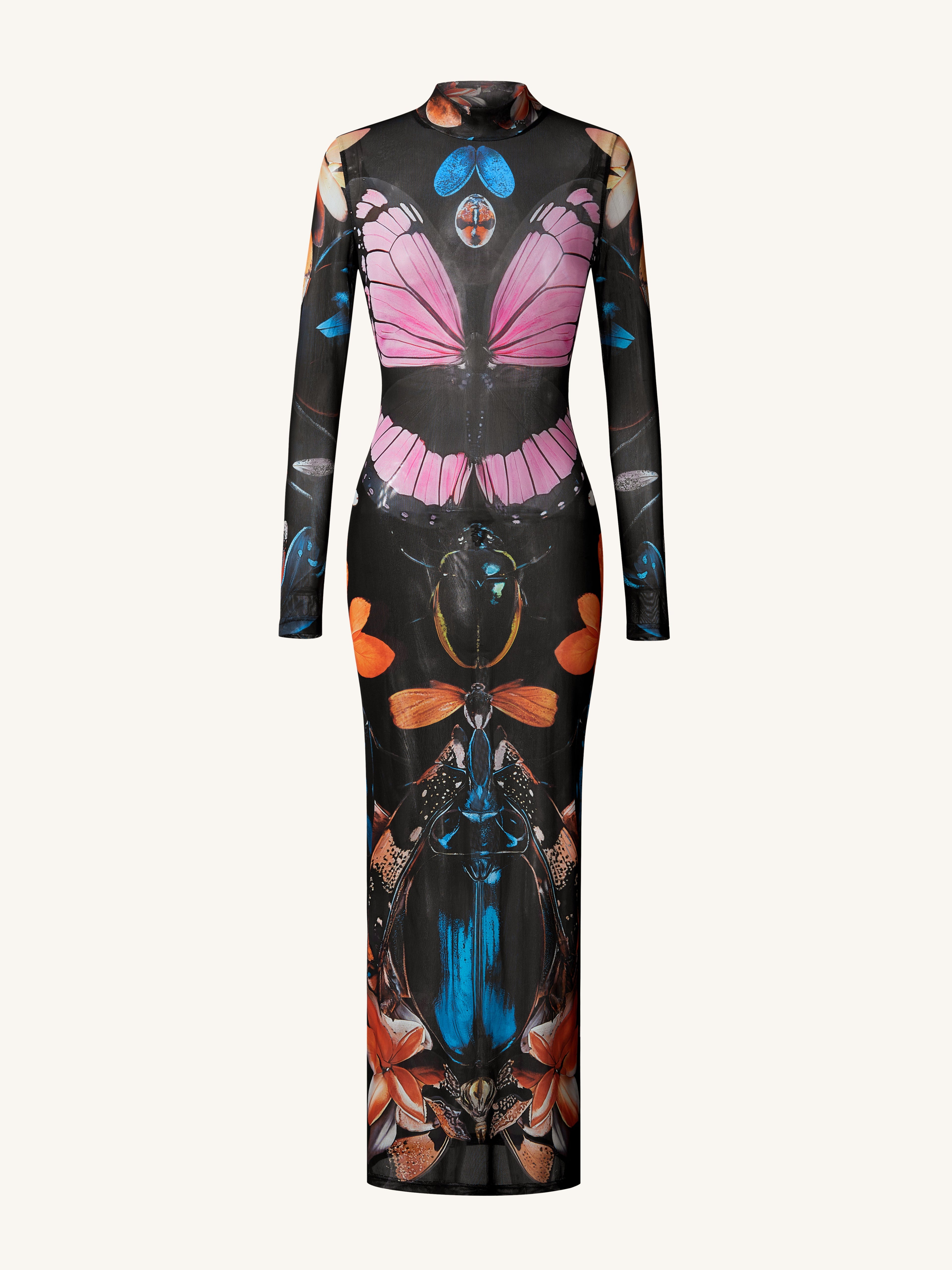 Sheer Butterfly and Beetle Gown - Multicolor