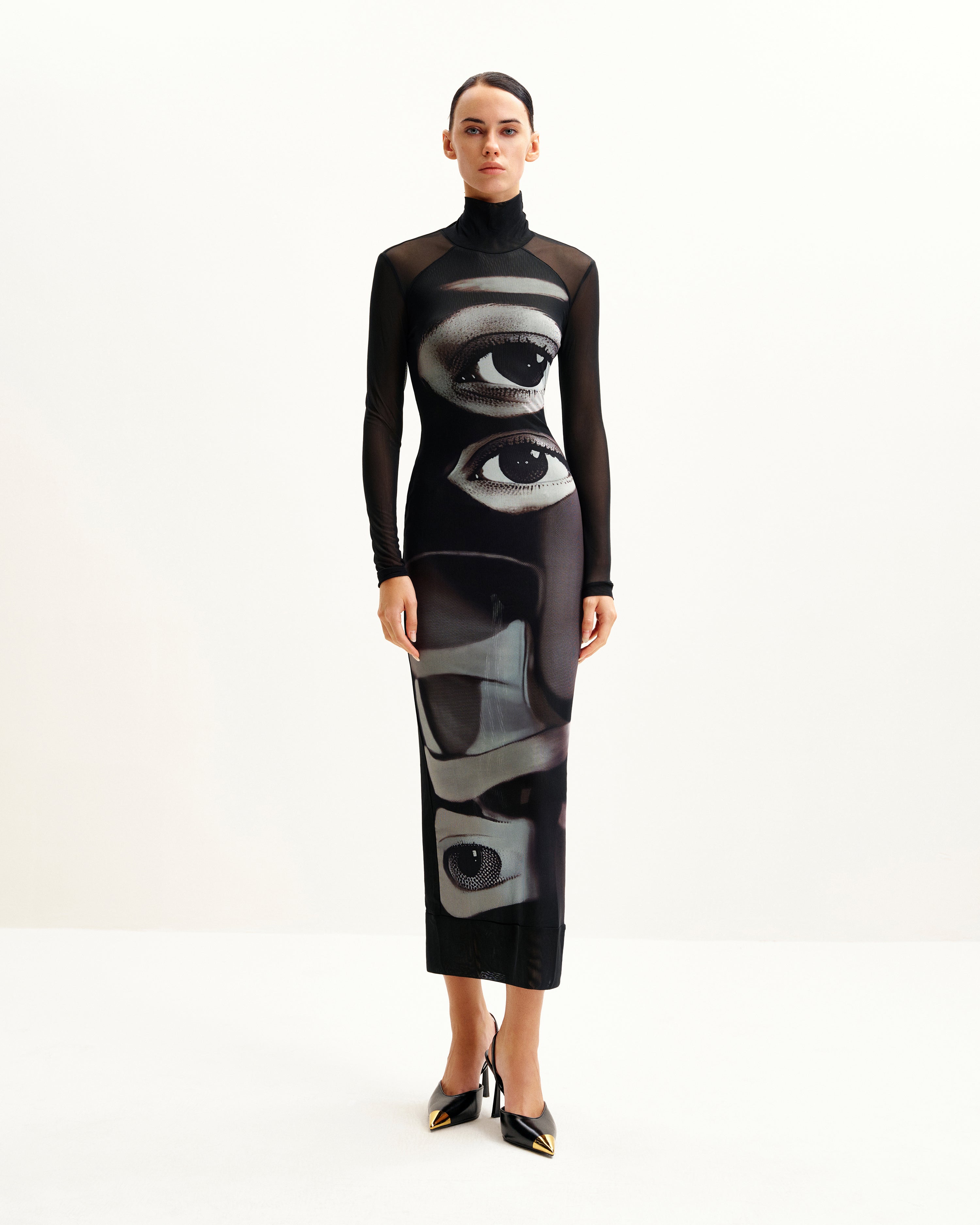 Sophia Eye Print Mesh Dress - Black/White