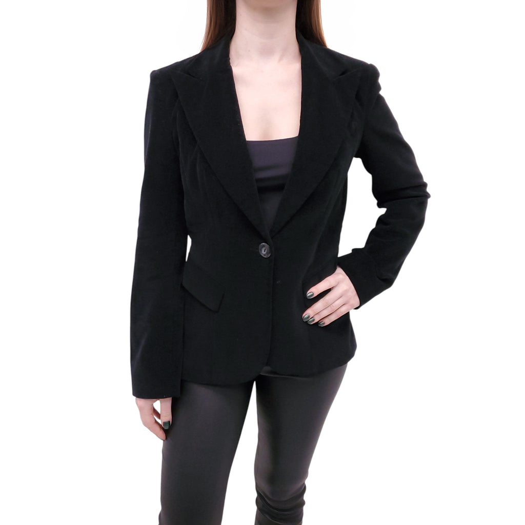 D&G DOLCE & GABBANA BLACK VELVET BLAZER WITH FLORAL LINING - SIZE 44