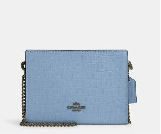 NWT Coach Croc-Embossed Leather Slim Crossbody In Light Blue