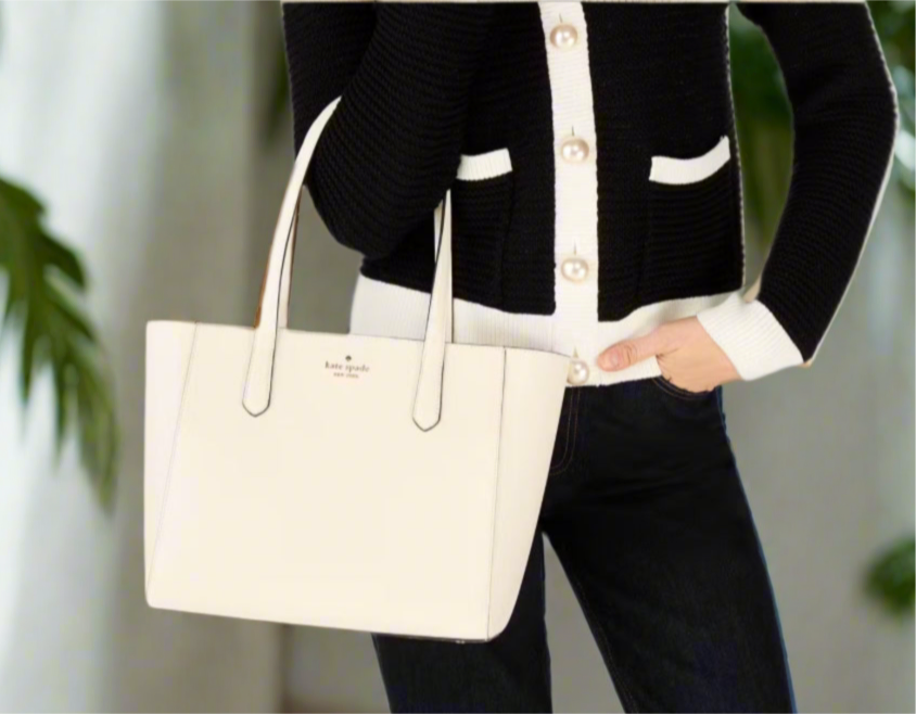 NWT Kate Spade Leather Staci Medium Tote In Meringue