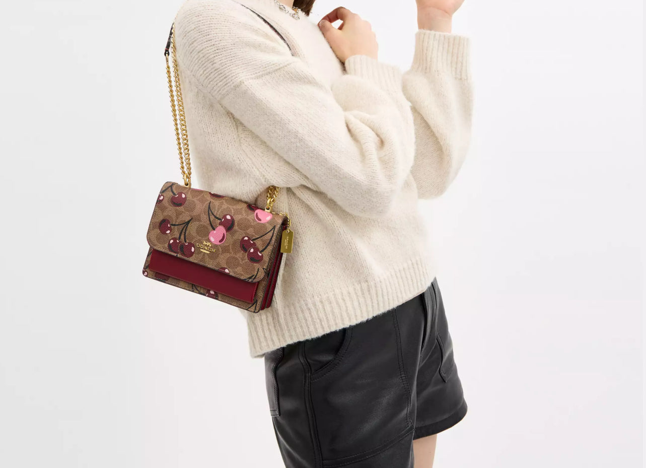 NWT Coach Mini Klare Crossbody In Signature Canvas & Leather Cherry Print