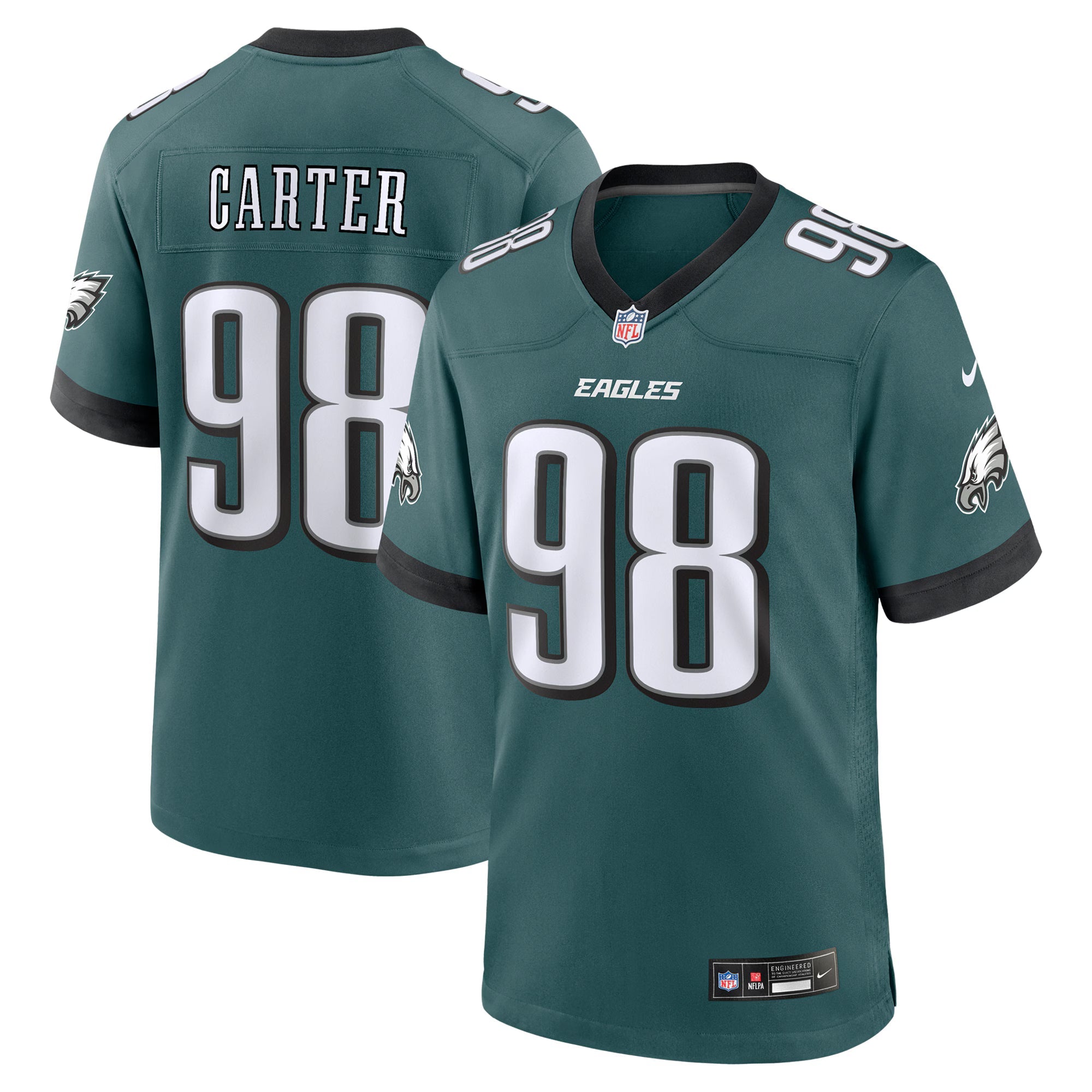 Philadelphia Eagles Jalen Carter Midnight Green Team Game Jersey