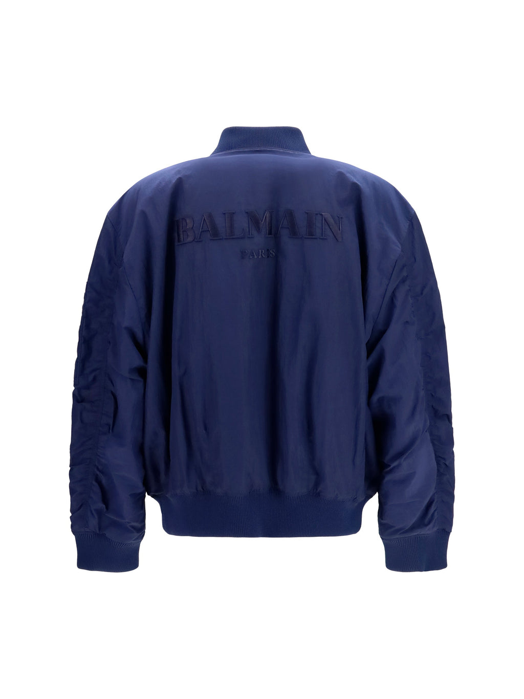 Balmain Men Nylon Bomber Jacket With Embroidered Back Logo