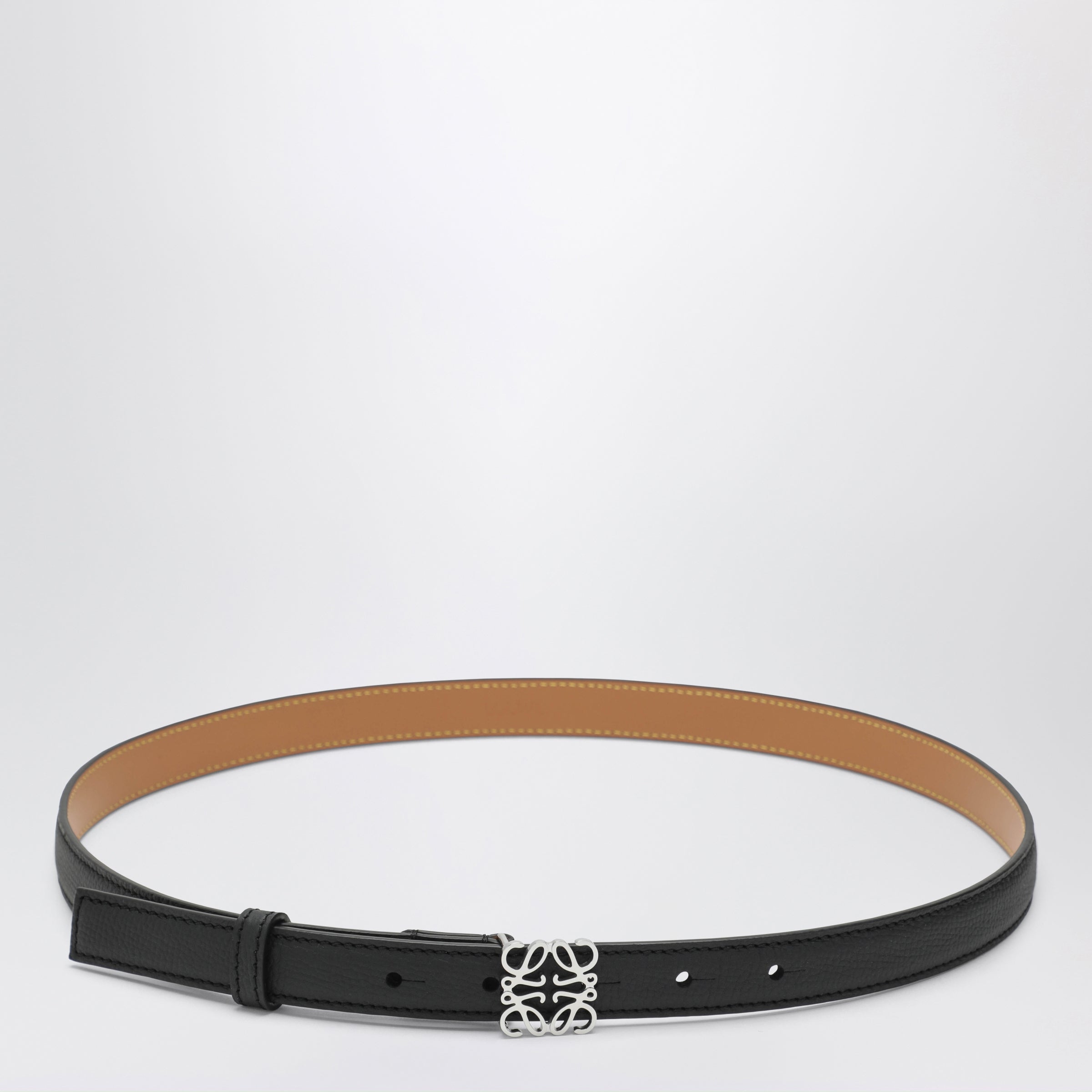 Loewe Black/Palladium Grained Leather Anagram Belt Women