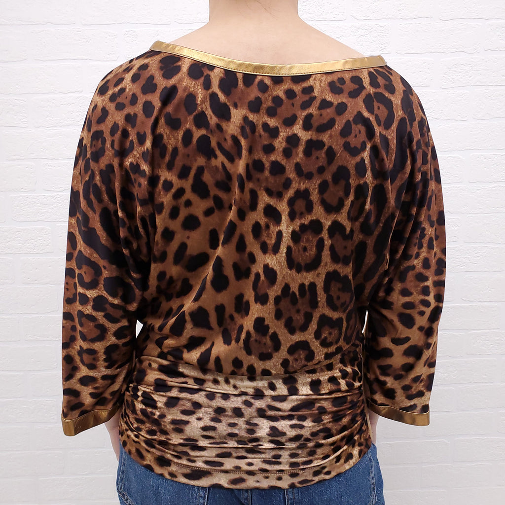 DOLCE & GABBANA LEOPARD RUCHED TOP - SIZE 38