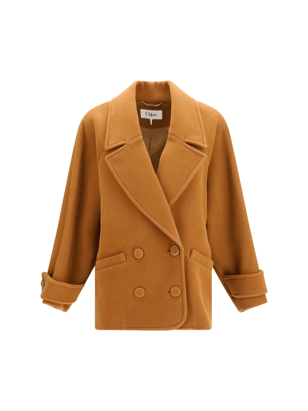 Chloé Women Double-Breasted Herringbone Wool Short Coat