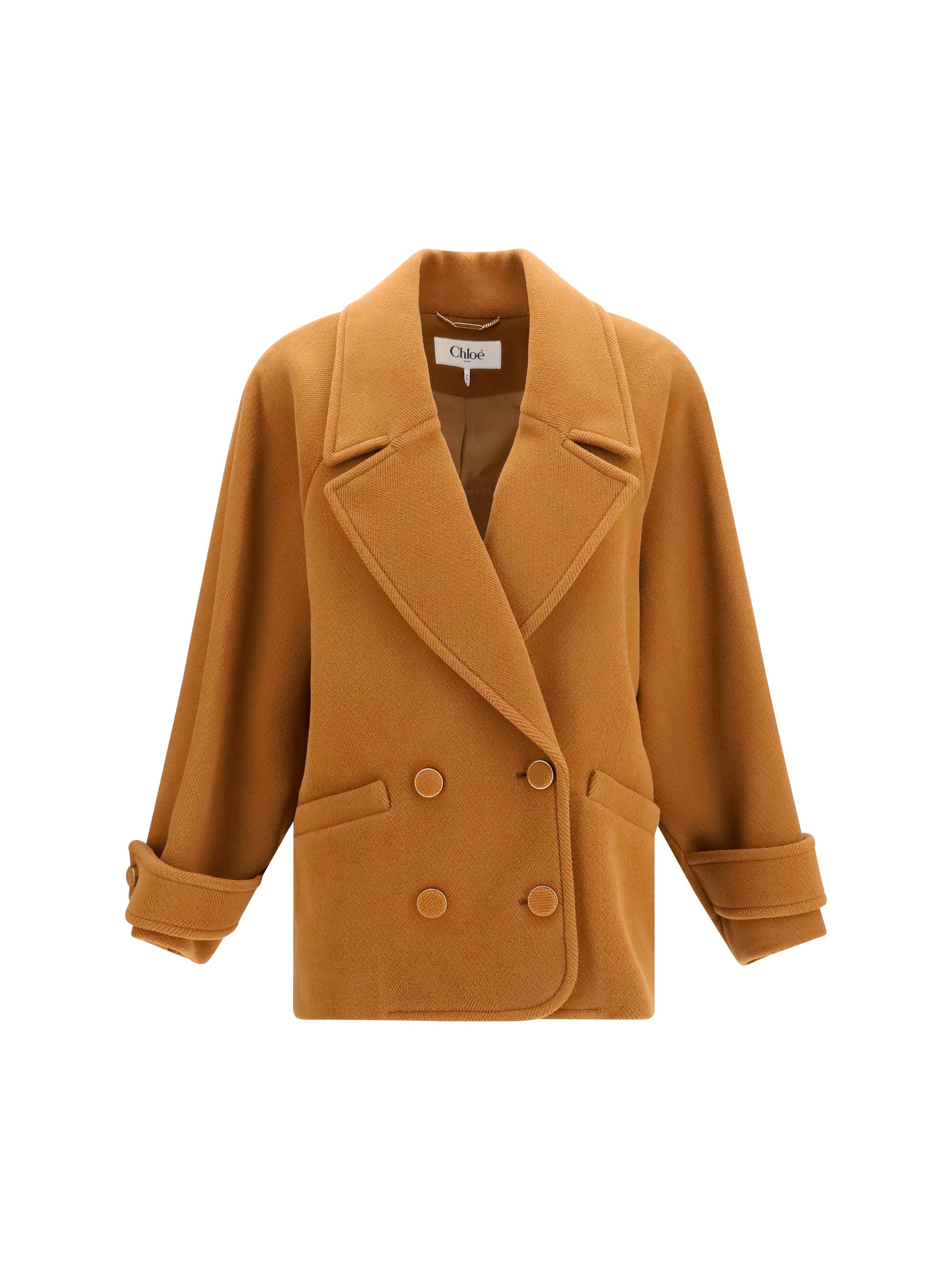Chloé Women Double-Breasted Herringbone Wool Short Coat