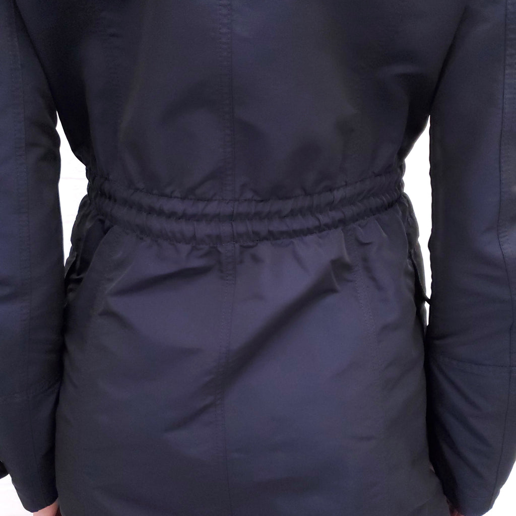 BURBERRY BRIT NAVY COAT WITH FUR HOOD - SIZE 2