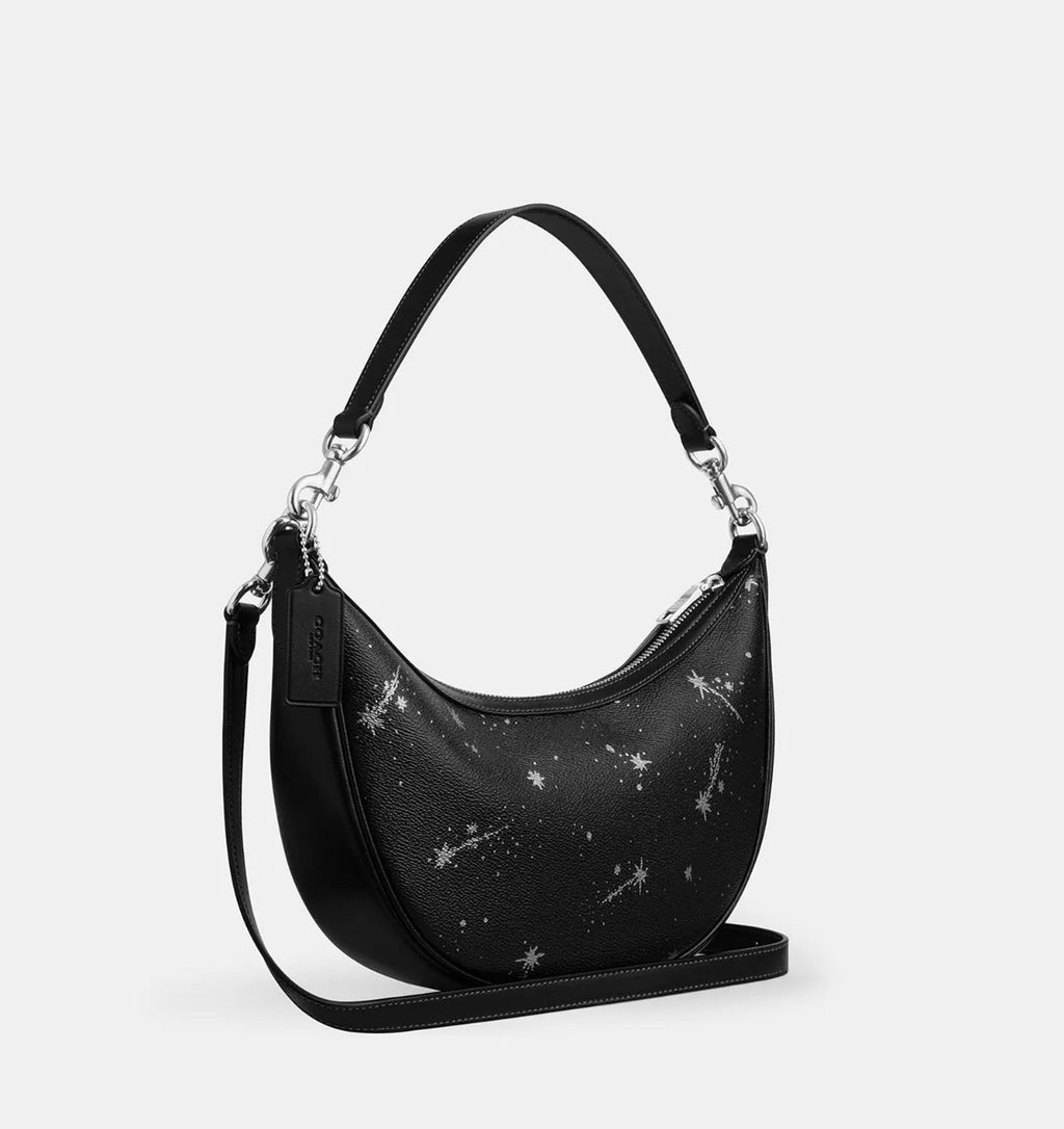 Coach Aria Shoulder/Crossbody Leather Bag with Star Print In Black