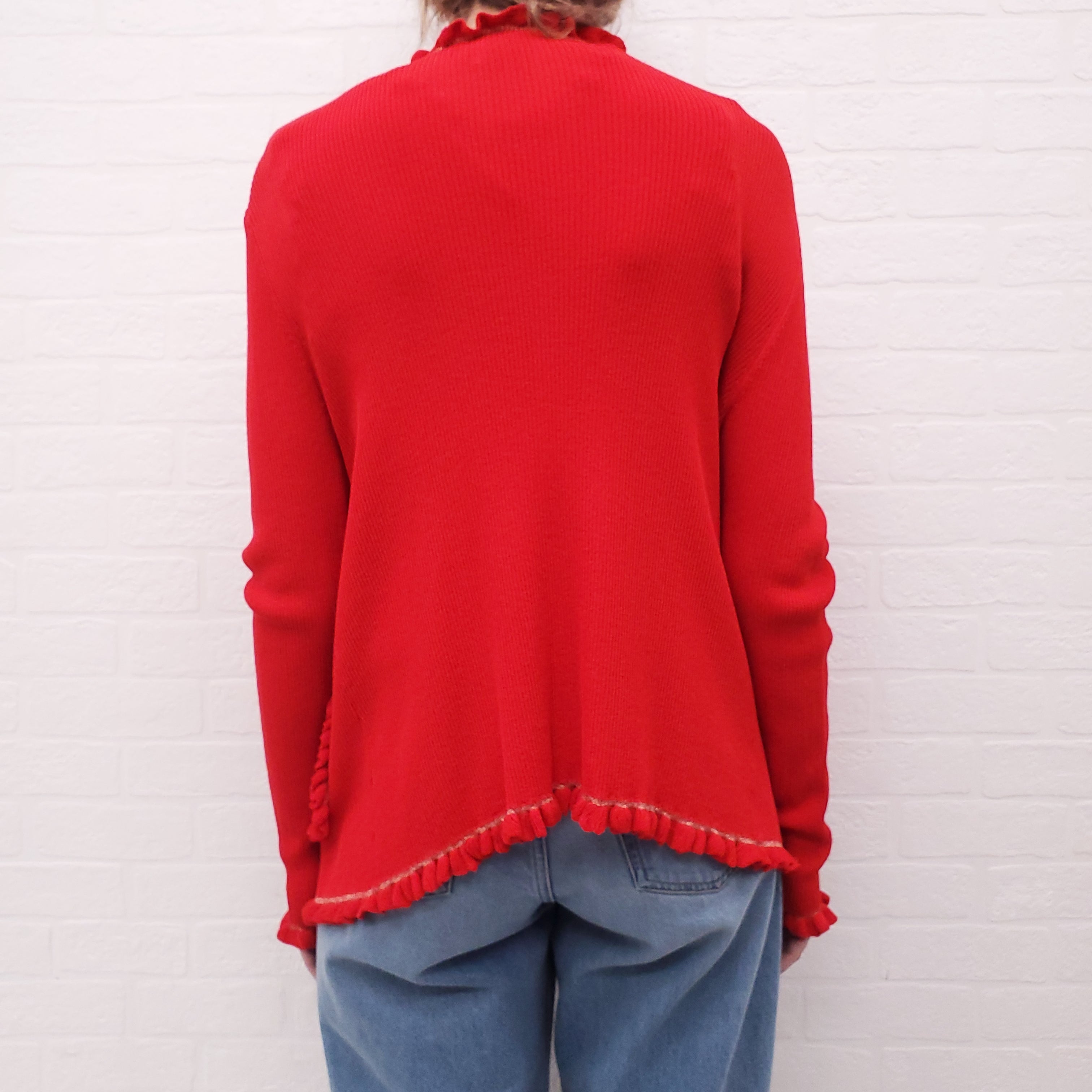 EDWARD ACHOUR PARIS RED SWEATER SET WITH GOLD BUTTONS - SIZE 42
