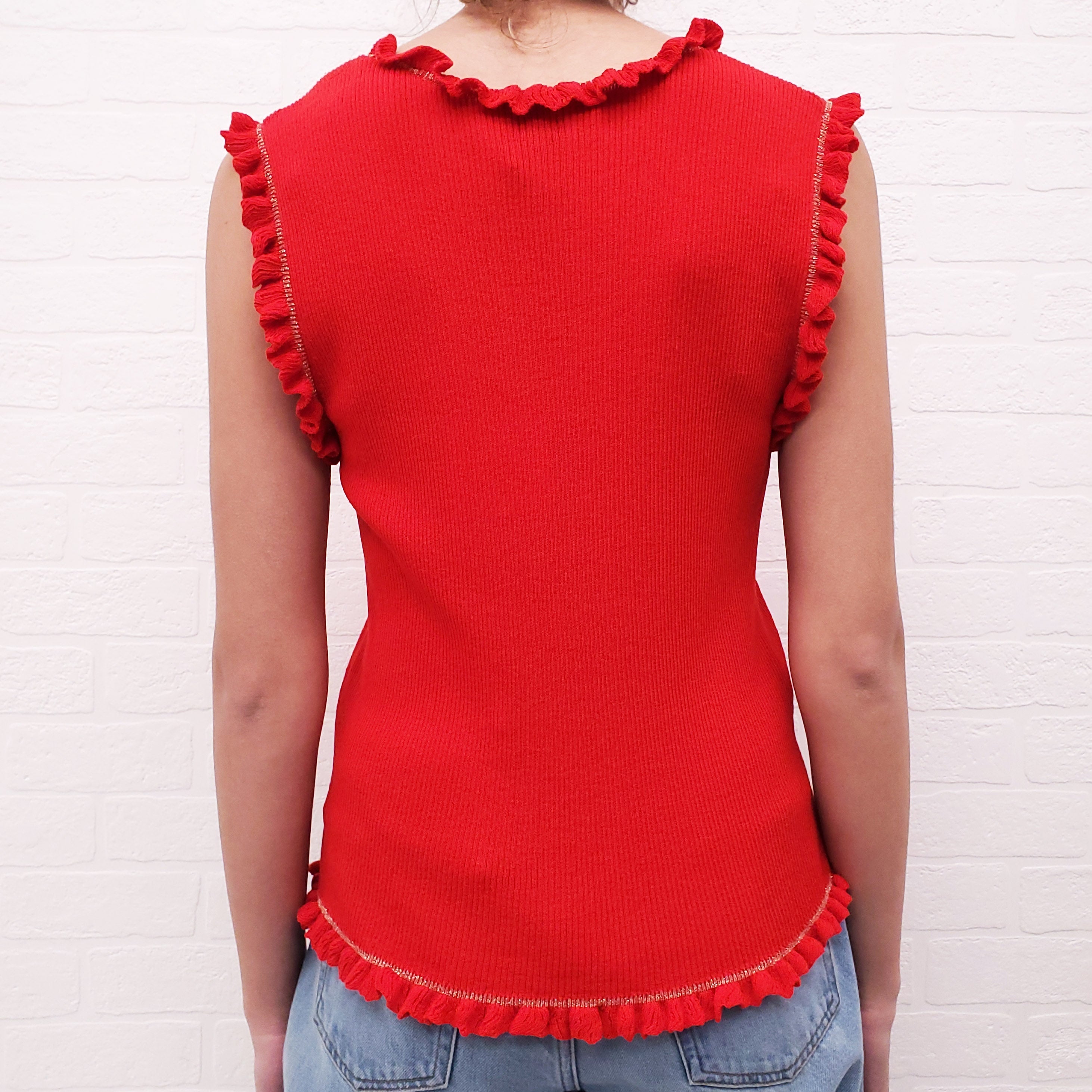 EDWARD ACHOUR PARIS RED SWEATER SET WITH GOLD BUTTONS - SIZE 42