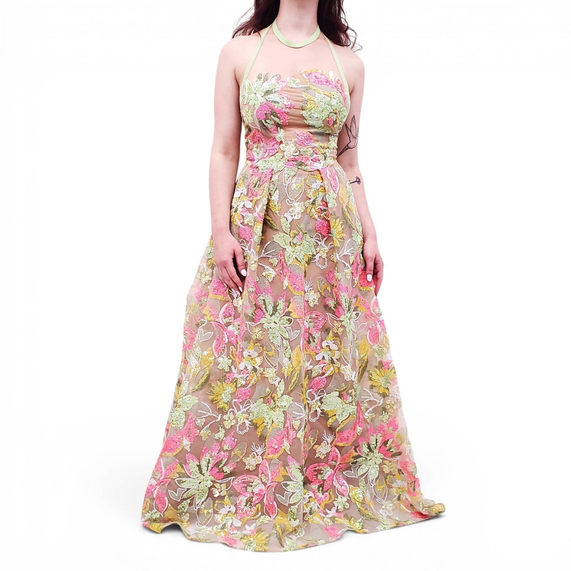 ELIE SAAB FLORAL SEQUIN GOWN - SIZE 40