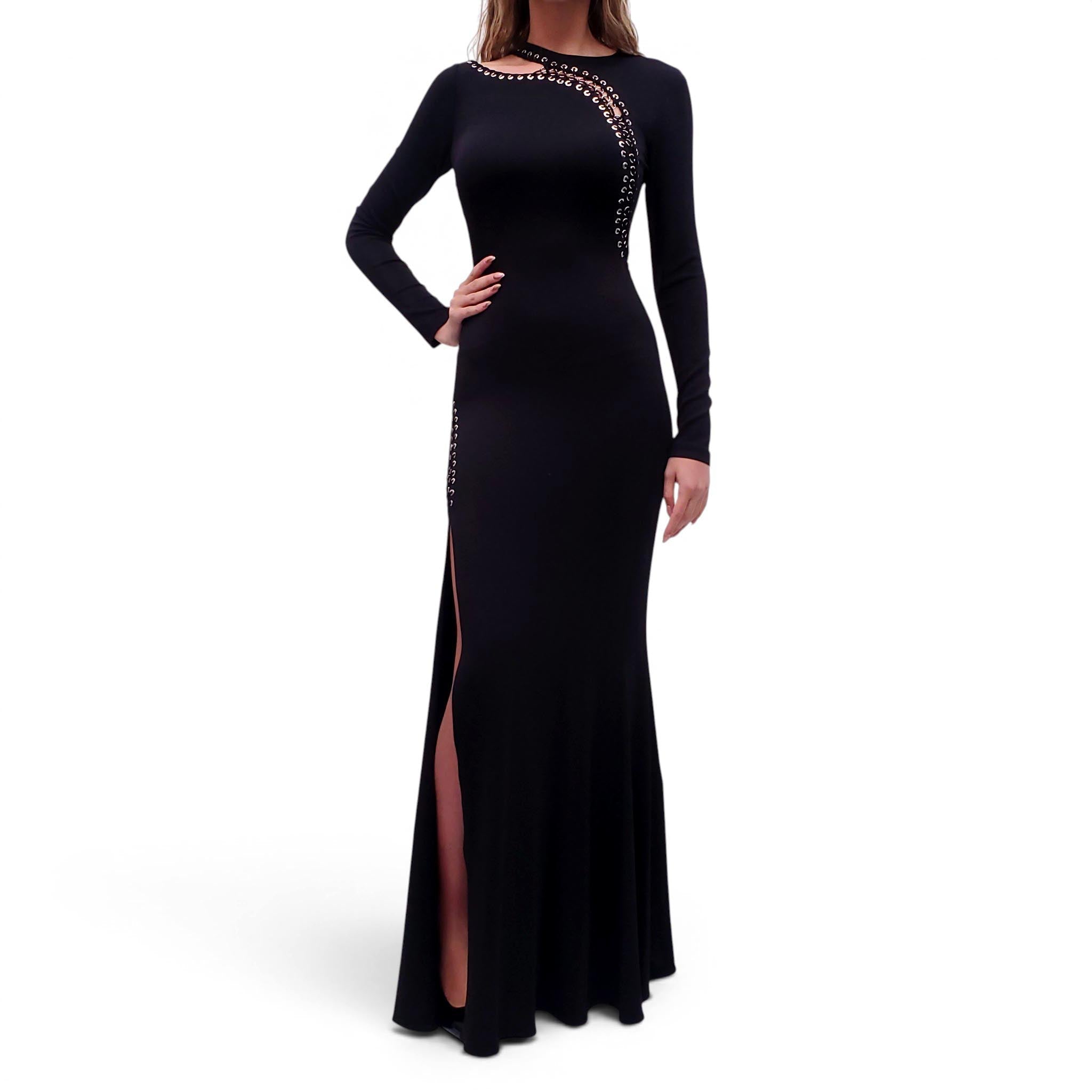 EMILIO PUCCI BLACK DRESS WITH SILVER GROMMET STITCHING DETAIL - SIZE 8
