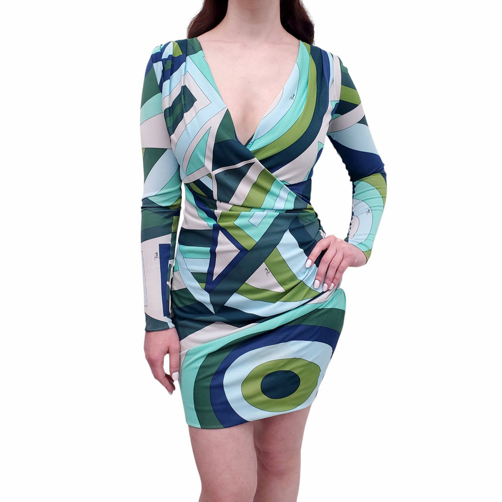 EMILIO PUCCI BLUE AND GREEN PATTERNED DRESS - SIZE 38