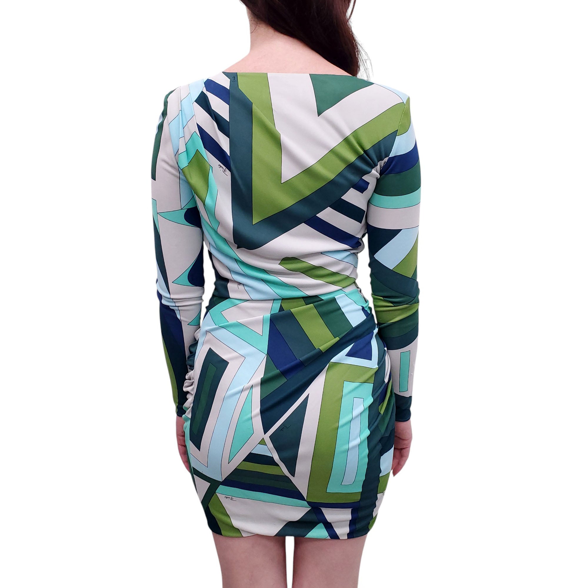 EMILIO PUCCI BLUE AND GREEN PATTERNED DRESS - SIZE 38