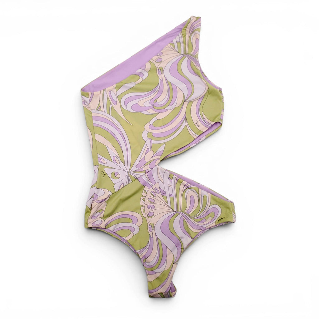 EMILIO PUCCI GREEN AND PURPLE PATTERNED CUTOUT SWIMSUIT - SIZE 40